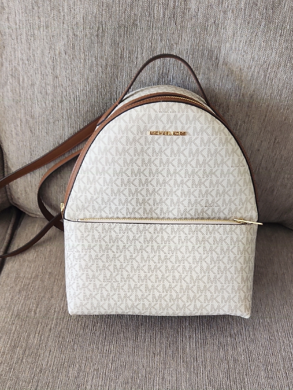 Michael Kors Cream and Brown Signature Backpack